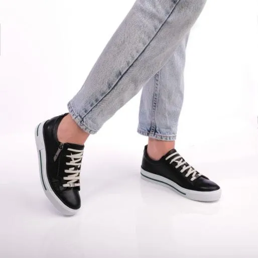Filicia Black Leather Women Moda In Pelle Casual Trainers