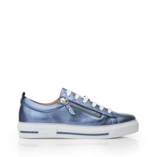Filicia Blue Metallic Leather Women Moda In Pelle Casual Trainers