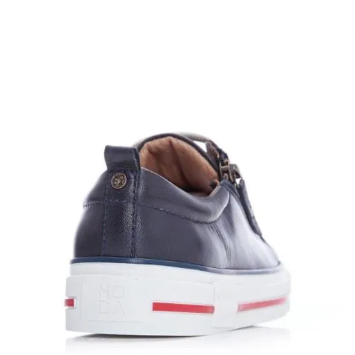 Filicia Navy Leather Women Moda In Pelle Casual Shoes And Trainers