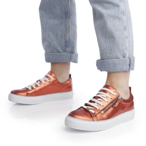 Filicia Orange Metallic Leather Women Moda In Pelle Casual Trainers