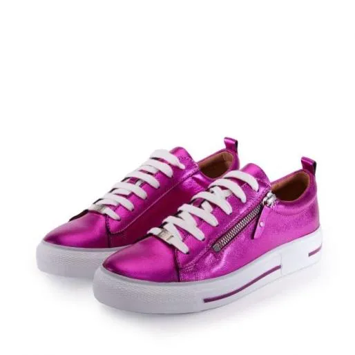 Filicia Pink Metallic Leather Women Moda In Pelle Casual Trainers