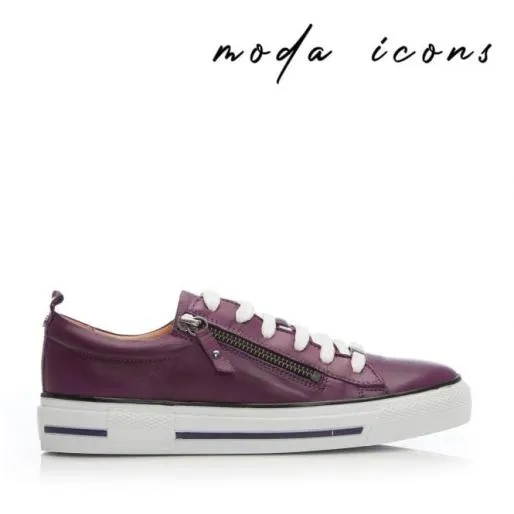 Filicia Purple Leather Women Moda In Pelle Casual Trainers