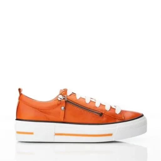 Filician Orange Leather Women Moda In Pelle Casual Trainers