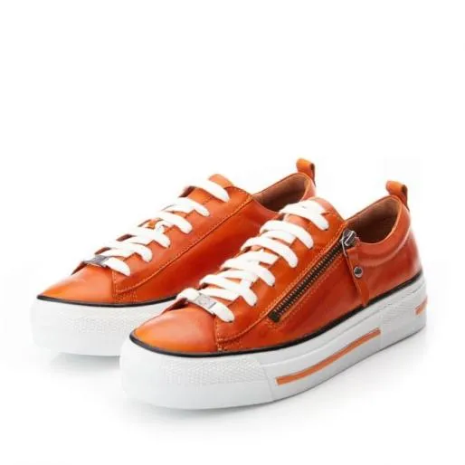 Filician Orange Leather Women Moda In Pelle Casual Trainers Filician Orange Leather Women Moda In Pelle Casual Trainers
