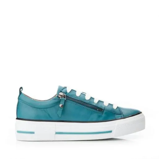 Filician Teal Leather Women Moda In Pelle Casual Trainers