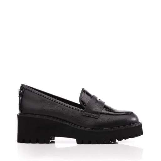 Florense Black Leather Women Moda In Pelle Brogues And Loafers