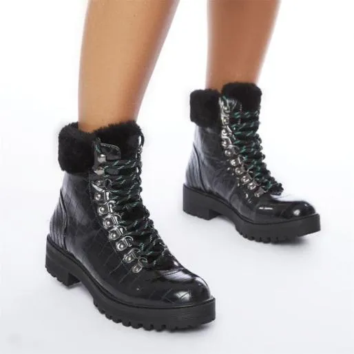 Franzina Black Patent Mocc Croc Women Moda In Pelle Ankle Boots Franzina Black Patent Mocc Croc Women Moda In Pelle Ankle Boots