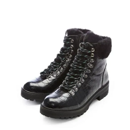 Franzina Black Patent Mocc Croc Women Moda In Pelle Ankle Boots Franzina Black Patent Mocc Croc Women Moda In Pelle Ankle Boots