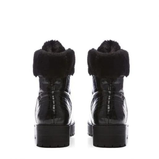 Franzina Black Patent Mocc Croc Women Moda In Pelle Ankle Boots Franzina Black Patent Mocc Croc Women Moda In Pelle Ankle Boots