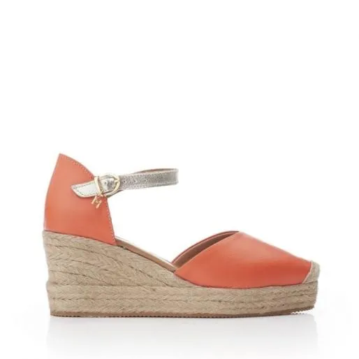 Galiana Orange Leather Women Moda In Pelle Wedge Sandals