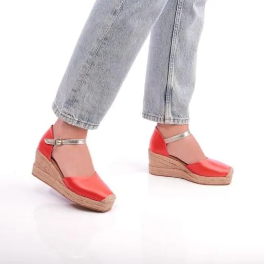 Galiana Orange Leather Women Moda In Pelle Wedge Sandals Galiana Orange Leather Women Moda In Pelle Wedge Sandals