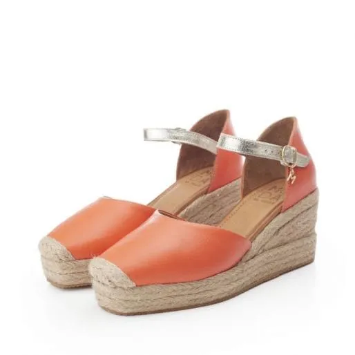 Galiana Orange Leather Women Moda In Pelle Wedge Sandals Galiana Orange Leather Women Moda In Pelle Wedge Sandals