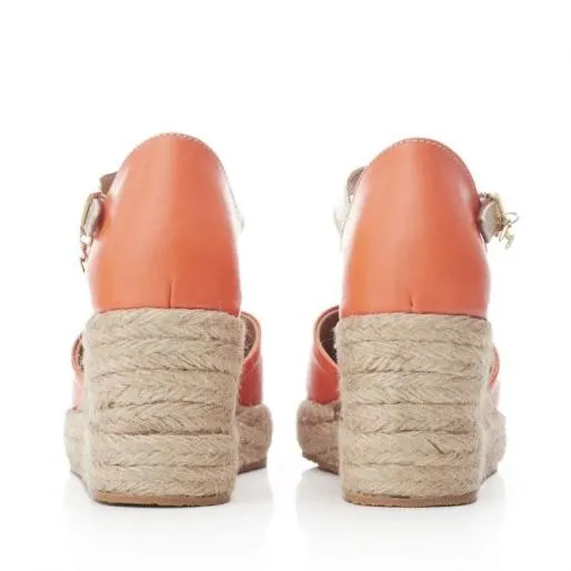 Galiana Orange Leather Women Moda In Pelle Wedge Sandals Galiana Orange Leather Women Moda In Pelle Wedge Sandals