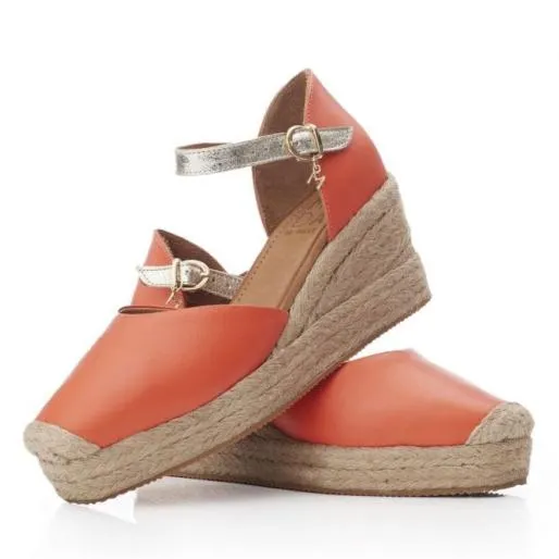 Galiana Orange Leather Women Moda In Pelle Wedge Sandals Galiana Orange Leather Women Moda In Pelle Wedge Sandals