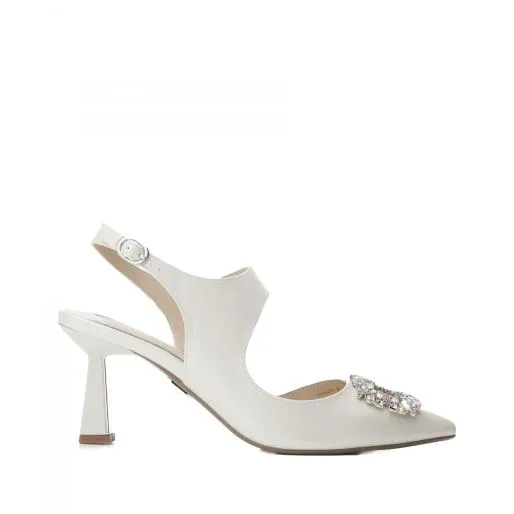 Ginazia Ivory Porvair Women Moda In Pelle Heeled Sandals