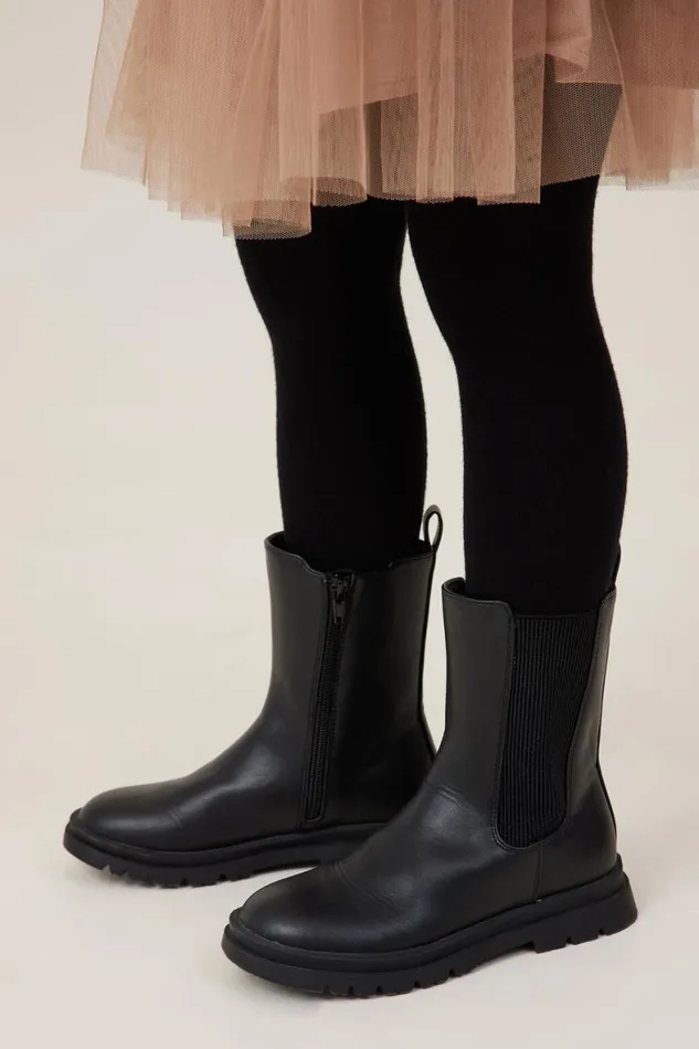 Girls 214Boys 214 Boots and Slippers Cotton On Combat Gusset Boot Black Smooth