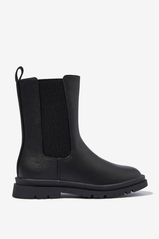 Girls 214Boys 214 Boots and Slippers Cotton On Combat Gusset Boot Black Smooth