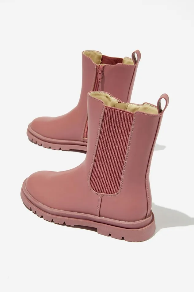 Girls 214Boys 214 Boots and Slippers Cotton On Combat Gusset Boot Dusty Berry