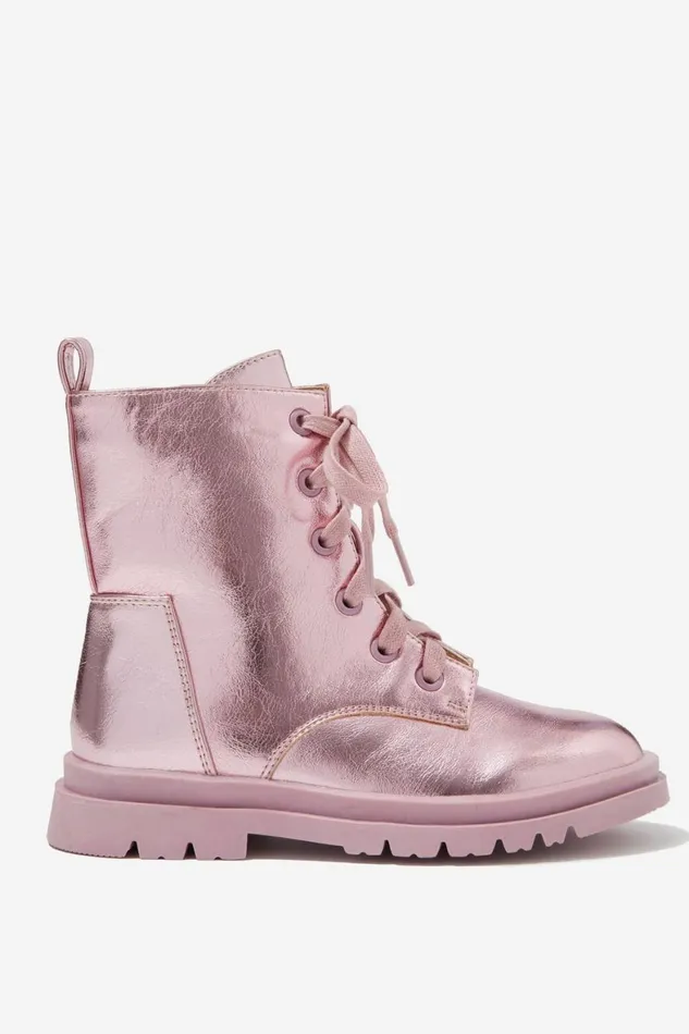 Girls 214Boys 214 Boots and Slippers Cotton On Combat Lug Boot Pink Holographic