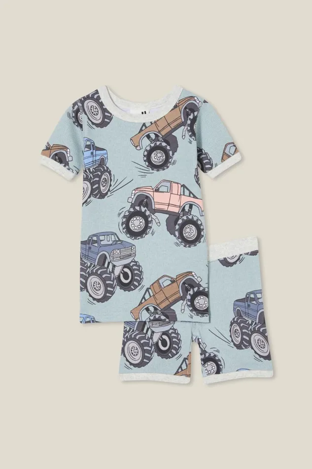 Girls 214Boys 214 Sleepwear Cotton On Tyler Short Sleeve Pyjama Set Stone Greenmonster Trucks Girls 214Boys 214 Sleepwear Cotton On Tyler Short Sleeve Pyjama Set Stone Greenmonster Trucks