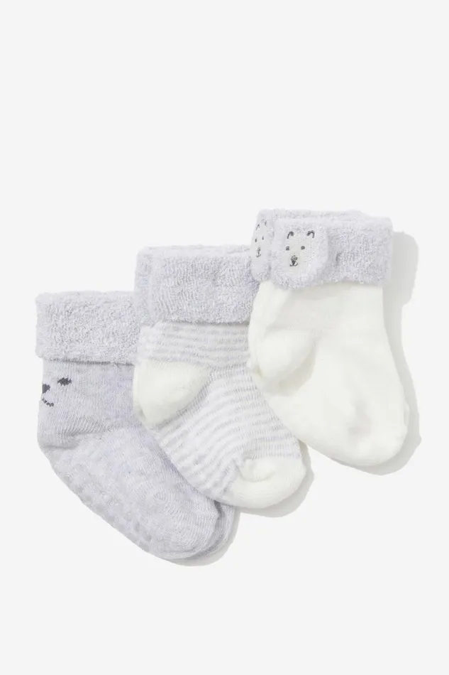 Girls 214Boys 214 Socks and Tights Cotton On 3Pk Terry Baby Socks Cloud Marle