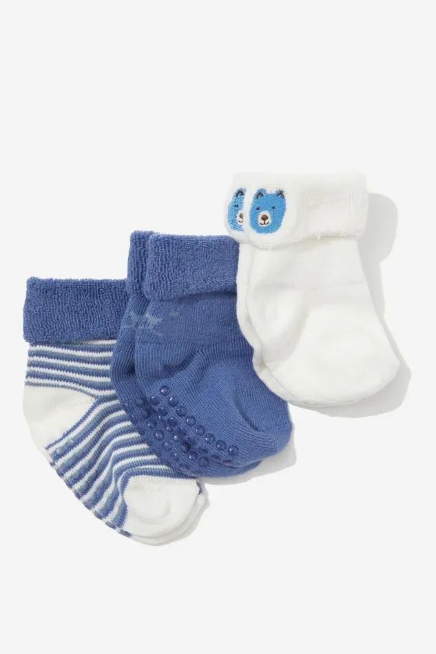 Girls 214Boys 214 Socks and Tights Cotton On 3Pk Terry Baby Socks Petty Blue