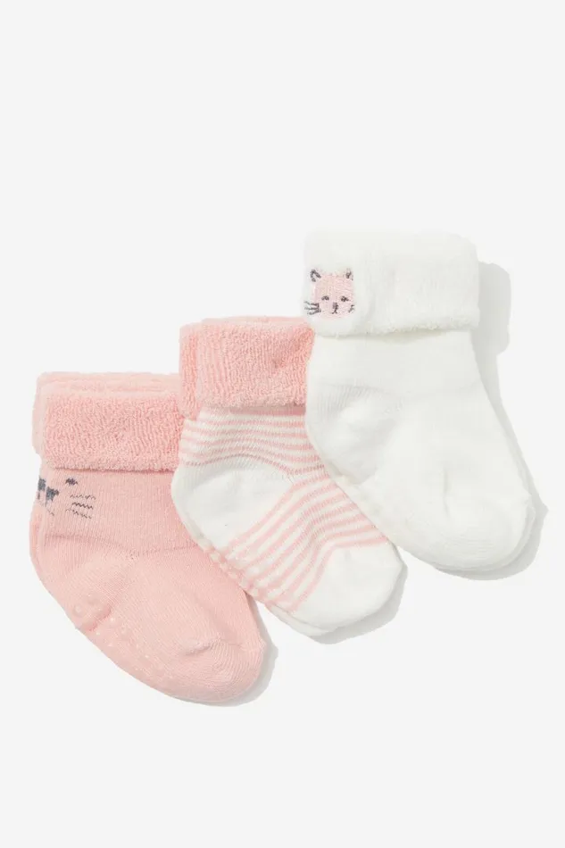 Girls 214Boys 214 Socks and Tights Cotton On 3Pk Terry Baby Socks Pinky