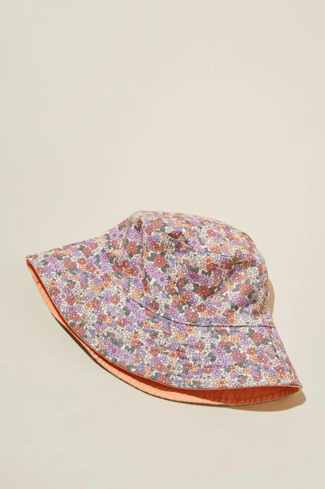 Girls 214Boys 214 Swimwear Cotton On Reversible Bucket Hat Claire Ditsy Clay Pidgeontropical Orange