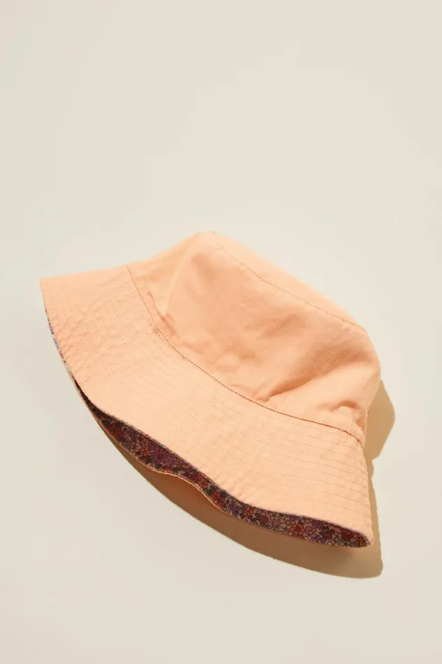 Girls 214Boys 214 Swimwear Cotton On Reversible Bucket Hat Claire Ditsy Clay Pidgeontropical Orange