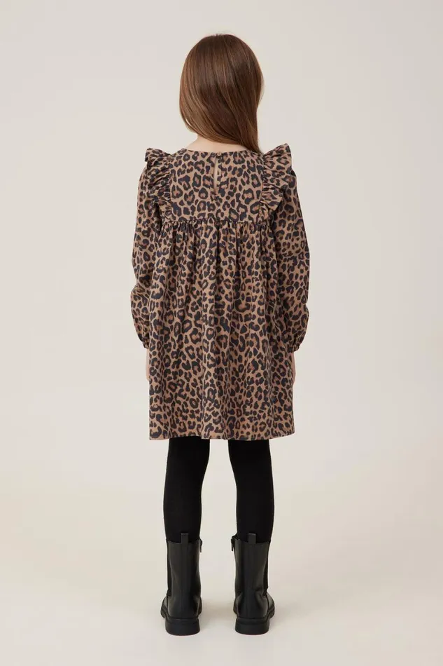 Girls 214 Dresses Cotton On Holly Long Sleeve Dress Taupy Brownmolly Leopard