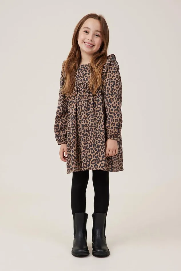 Girls 214 Dresses Cotton On Holly Long Sleeve Dress Taupy Brownmolly Leopard