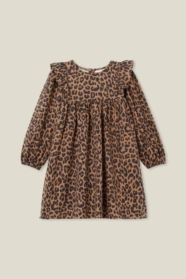Girls 214 Dresses Cotton On Holly Long Sleeve Dress Taupy Brownmolly Leopard