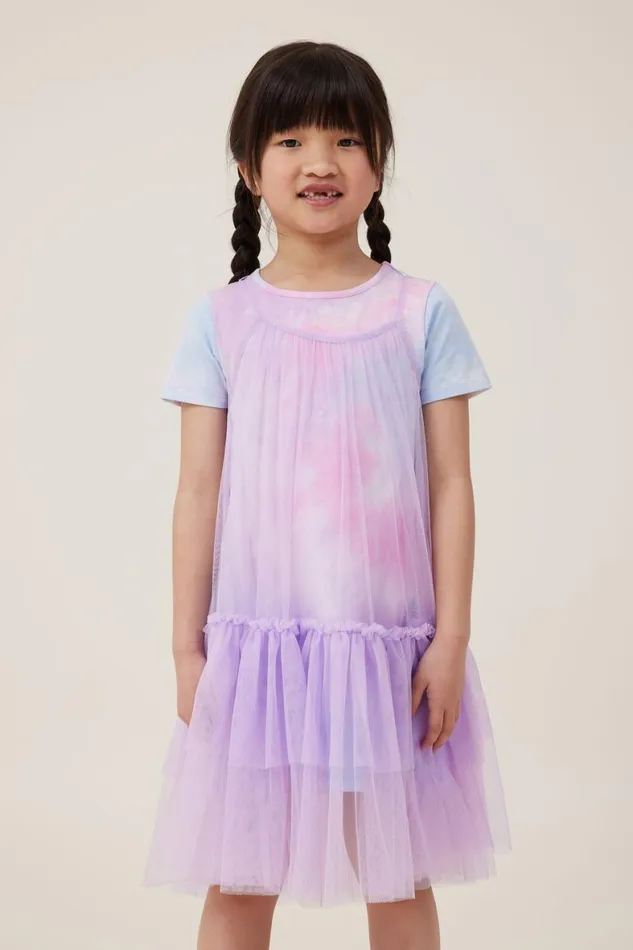 Girls 214 Dresses Cotton On Kristen Dress Up Dress Lilac Droprainbow Tie Dye