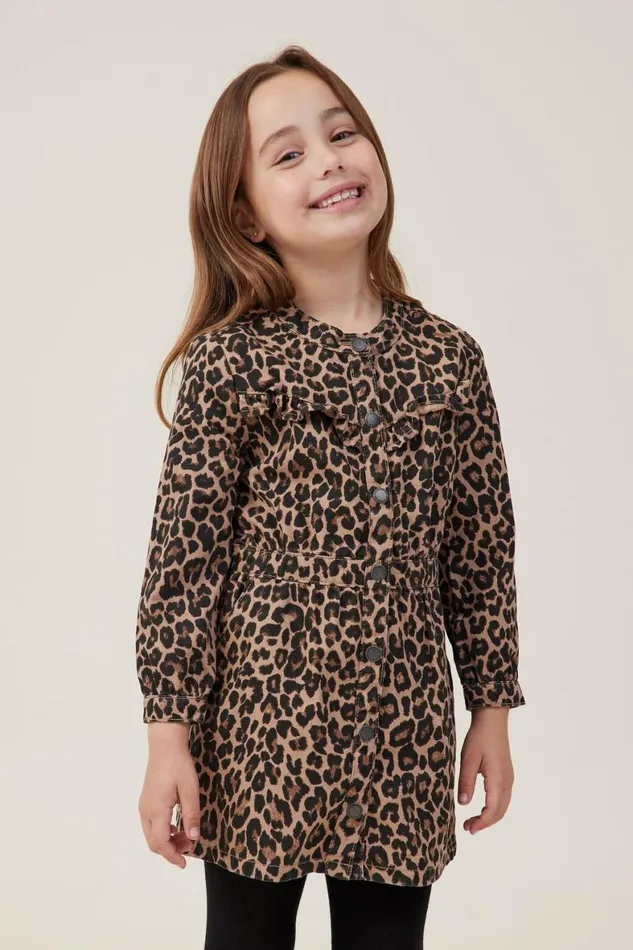 Girls 214 Dresses Cotton On Maria Denim Dress Leopard Print