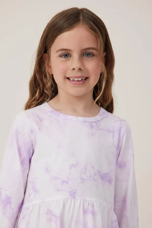Girls 214 Dresses Cotton On Savannah Long Sleeve Dress Lilac Drop Tie Dye