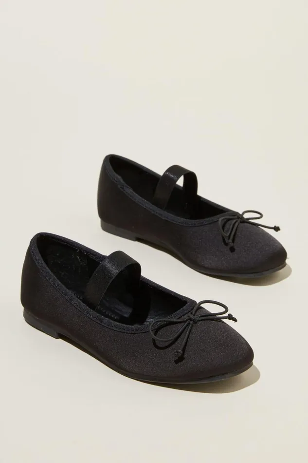 Girls 214 Flats and Sandals Cotton On Olivia Ballet Flat Black Satin