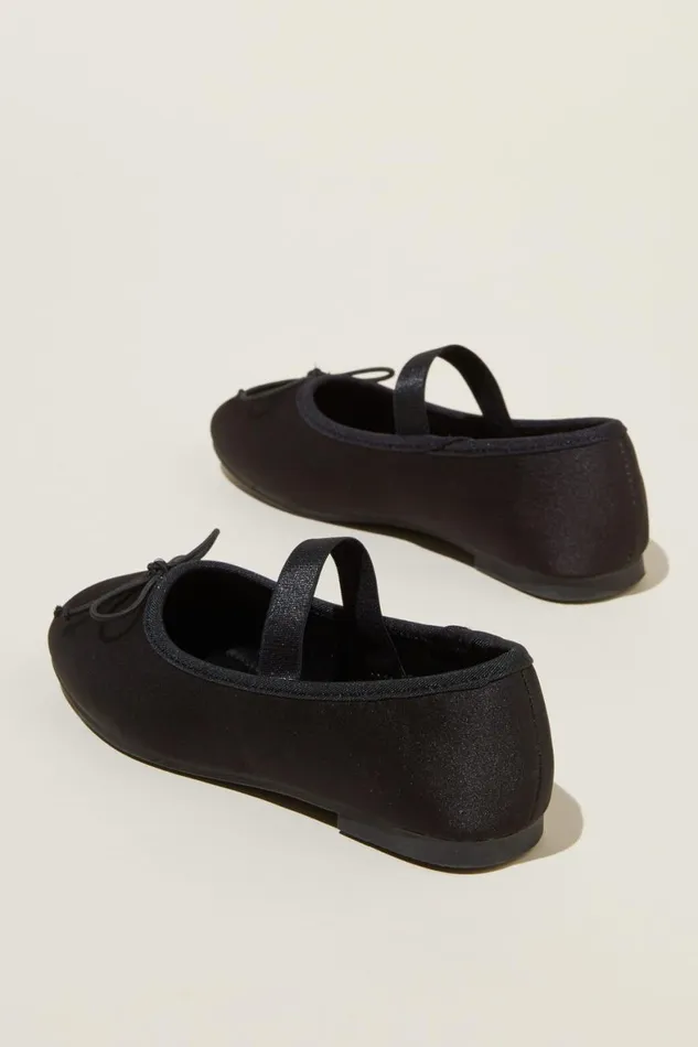 Girls 214 Flats and Sandals Cotton On Olivia Ballet Flat Black Satin