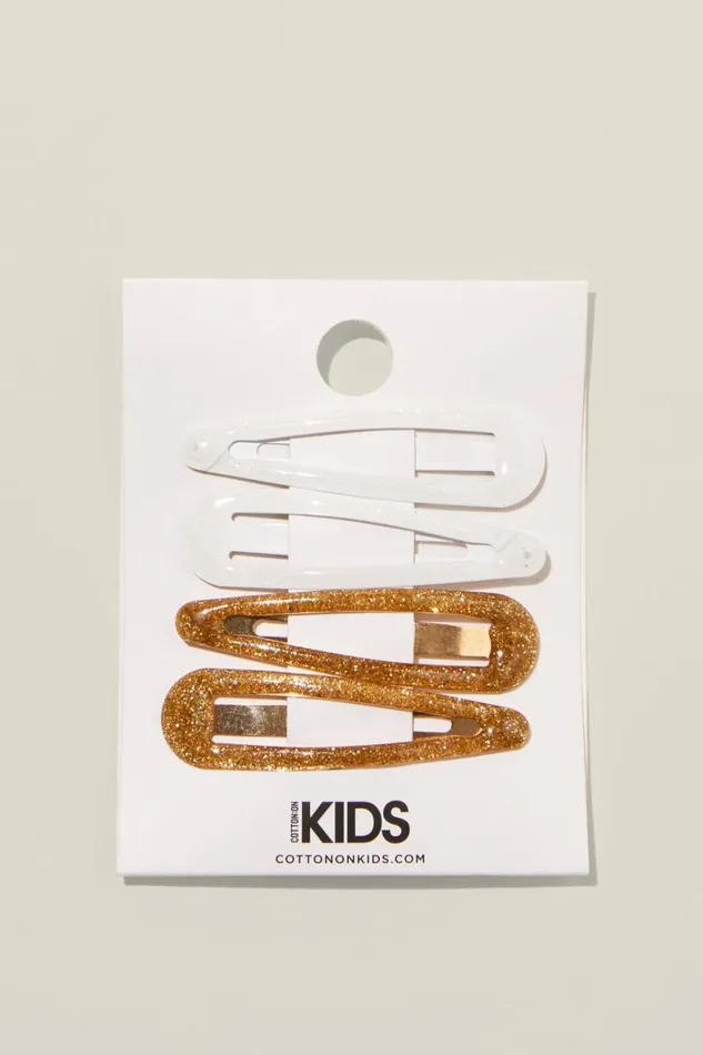 Girls 214 Hair Accessories Cotton On 4 Pk Snap Clips Iridescentgoldy Glittery