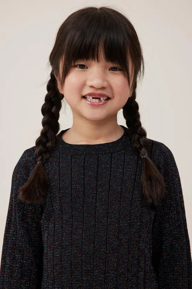 Girls 214 Jackets and Sweaters Cotton On Julia Lurex Knit Top Black Rainbow Sparkle