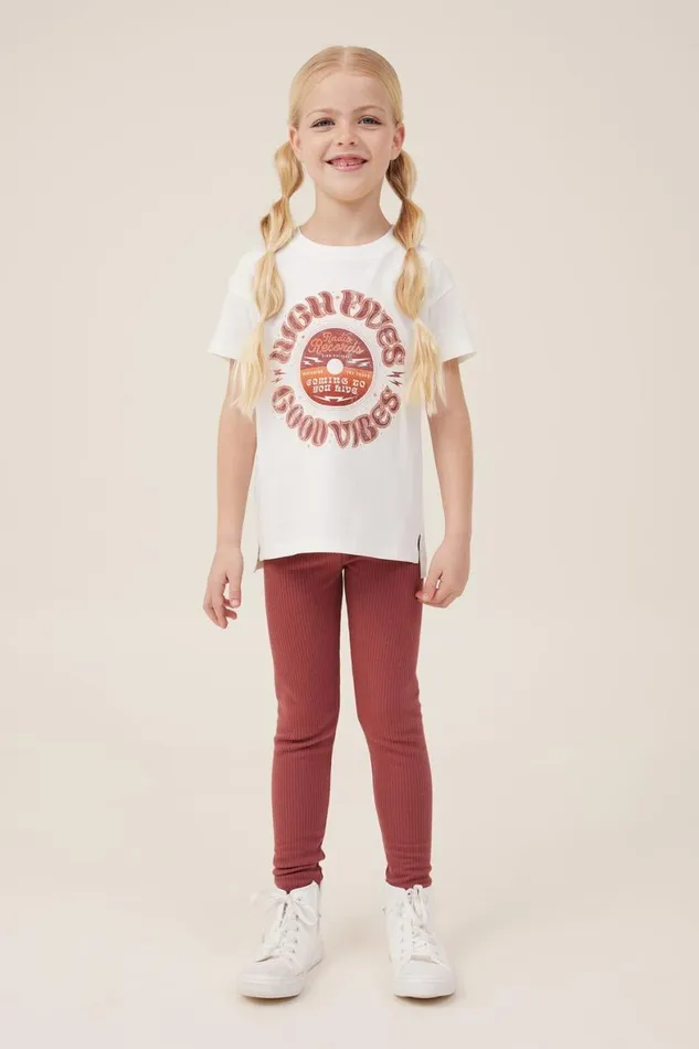 Girls 214 Leggings Pants and Jeans Cotton On Maya Fleece Legging Henna Rib