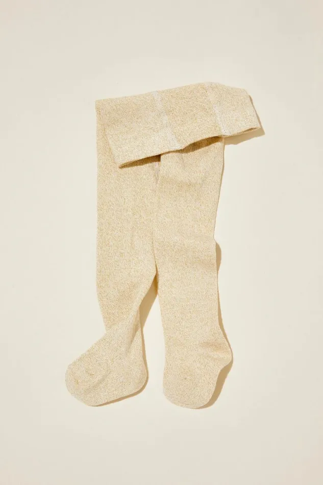 Girls 214 Socks and Tights Cotton On Solid Rib Baby Tights Gold Shimmer