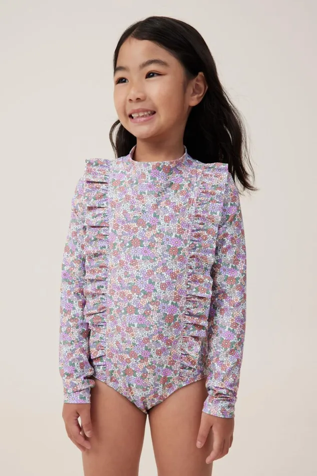 Girls 214 Swimwear Cotton On Lydia One Piece Vanillablaire Ditsy Clay Pigeon