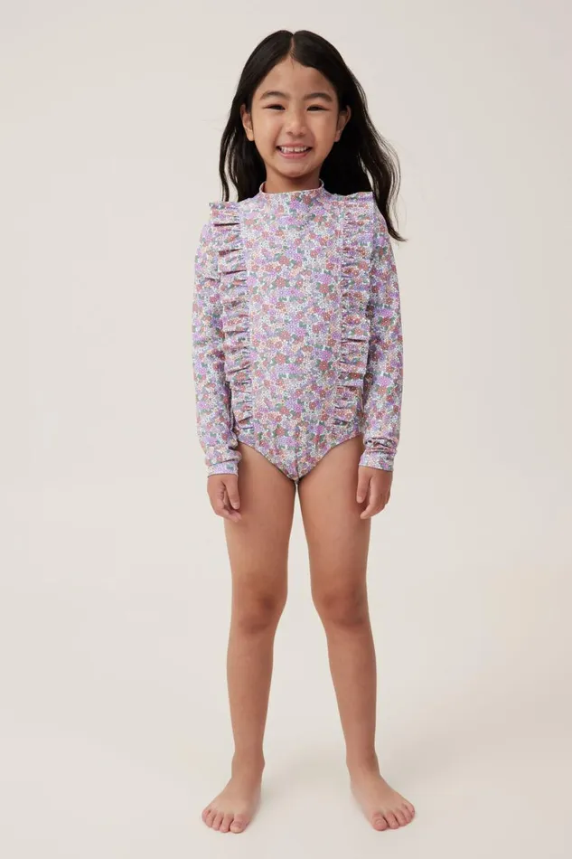 Girls 214 Swimwear Cotton On Lydia One Piece Vanillablaire Ditsy Clay Pigeon