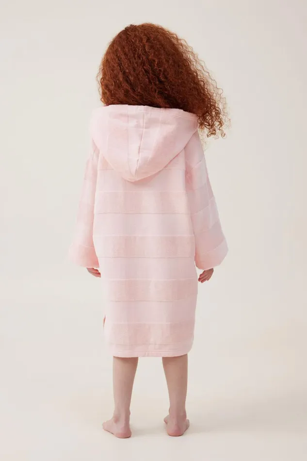 Girls 214 Swimwear Cotton On Zip Thru Hooded Towel Blush Pinkmulti Stripe