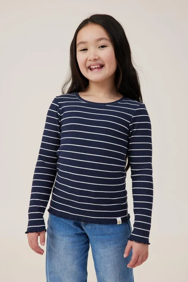 Girls 214 Tops and TShirts Cotton On Jade Crew Navy Blazervanilla Stripe