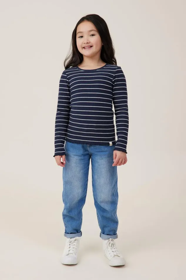 Girls 214 Tops and TShirts Cotton On Jade Crew Navy Blazervanilla Stripe