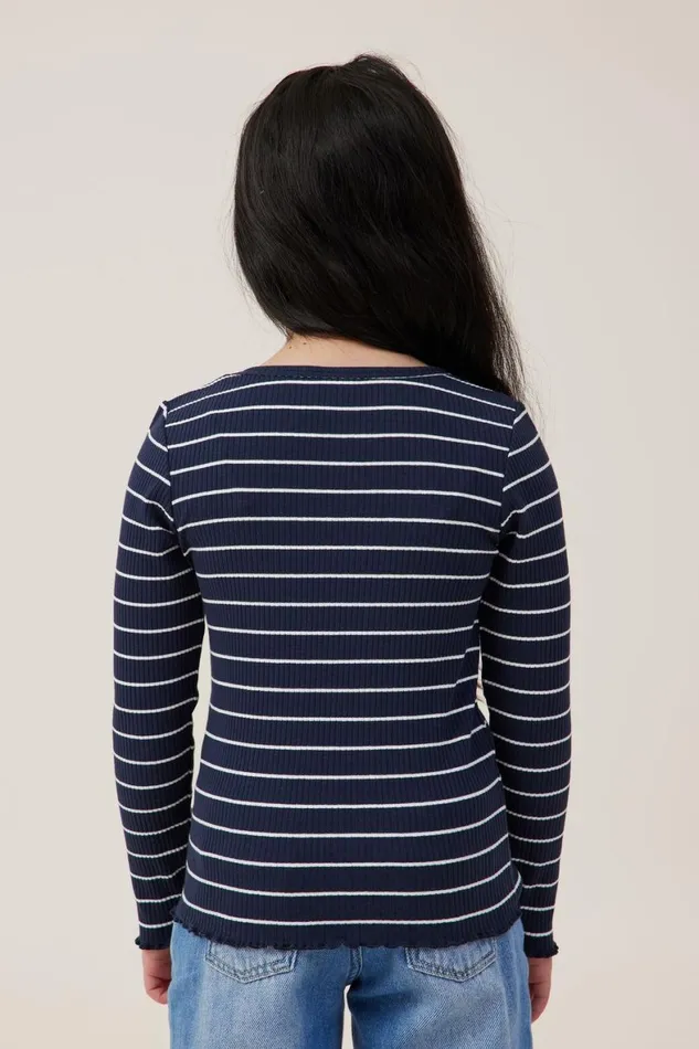 Girls 214 Tops and TShirts Cotton On Jade Crew Navy Blazervanilla Stripe