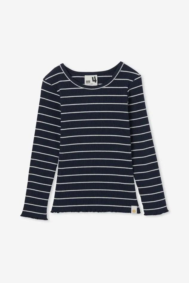 Girls 214 Tops and TShirts Cotton On Jade Crew Navy Blazervanilla Stripe