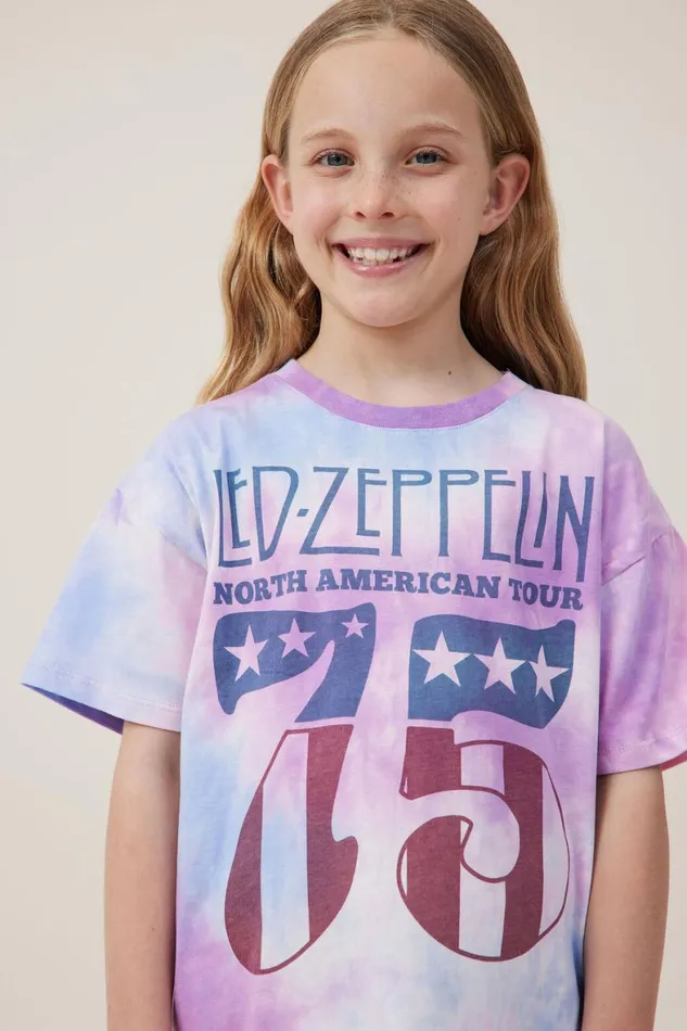 Girls 214 Tops and TShirts Cotton On License Drop Shoulder Short Sleeve Tee Lcn Led Led Zeppelintie Dye