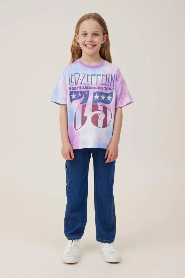 Girls 214 Tops and TShirts Cotton On License Drop Shoulder Short Sleeve Tee Lcn Led Led Zeppelintie Dye
